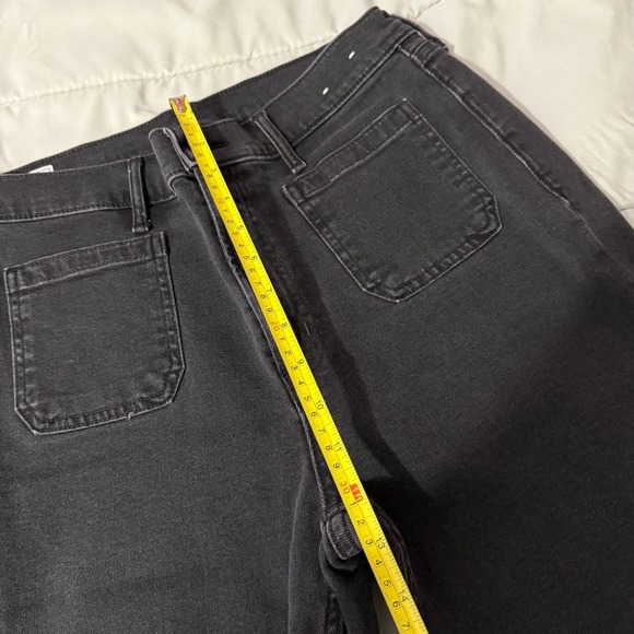 GAP Jeans Size 31 12Short 70's Flare High Rise Black Denim Stretch Patch Pockets - Picture 7 of 10